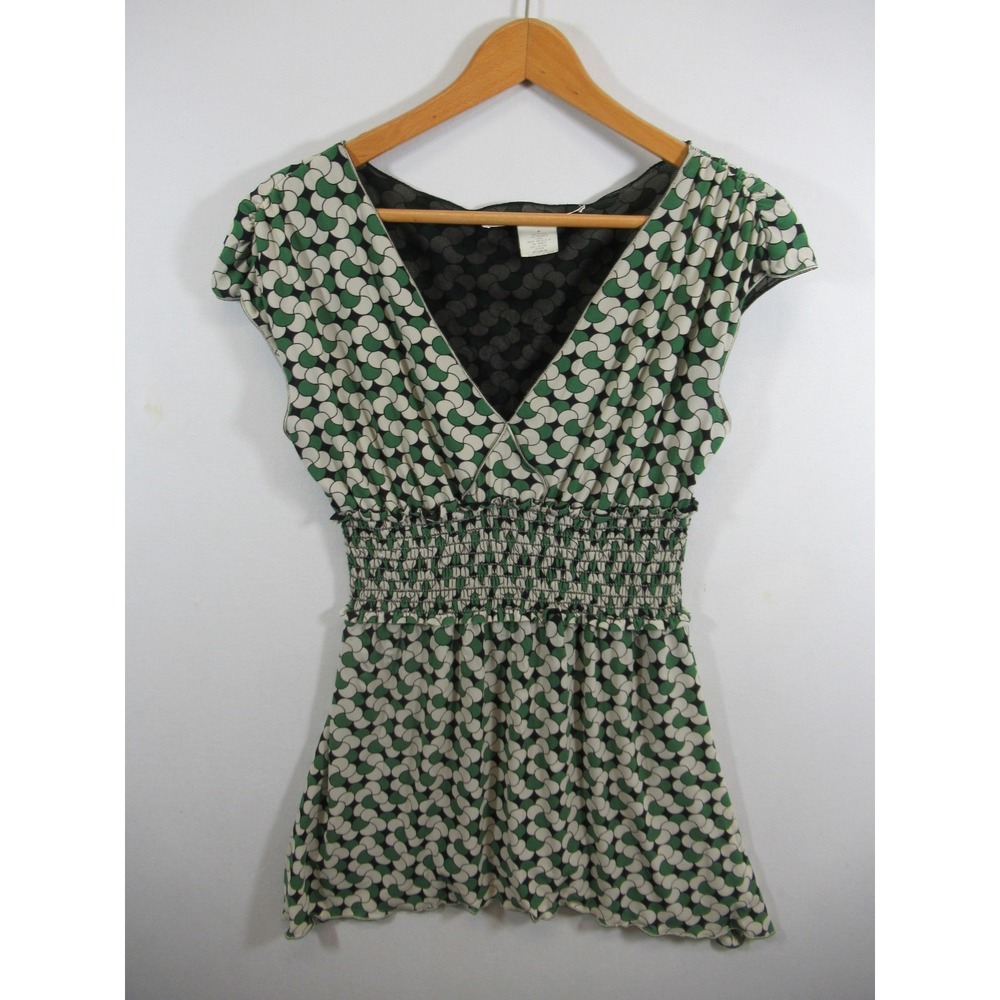 Vintage 90s Y2K Max Studio Babydoll Top Women Medium Cap Sleeve Geometric